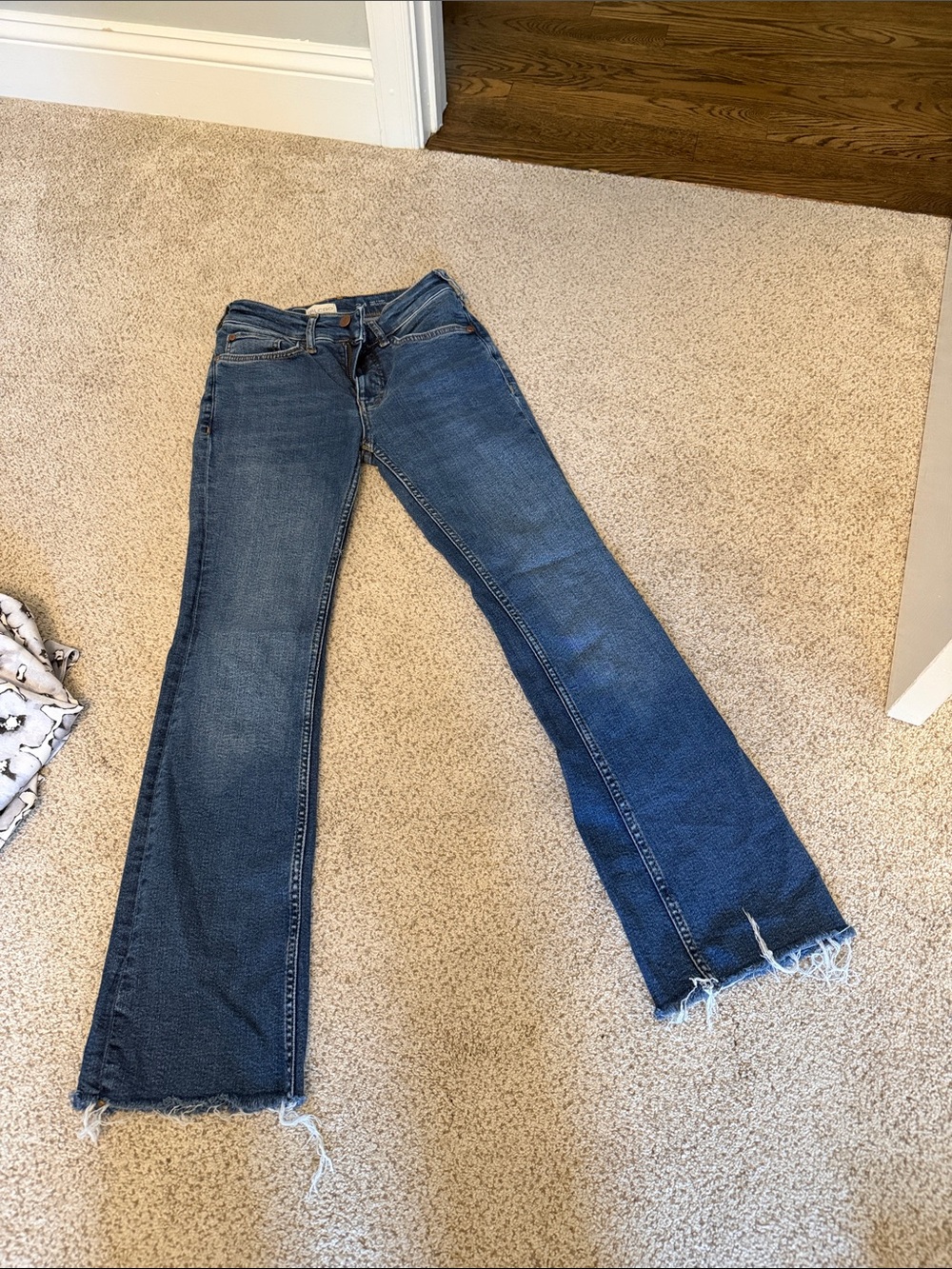 Pilcro Dark Blue Flare Jeans with Raw Hem